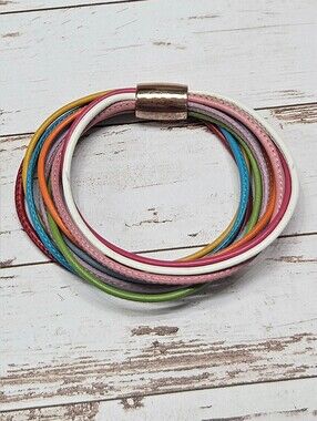 Multicolor Leather Wrap Bracelet with Rose Gold Clasp Luca By Henderson